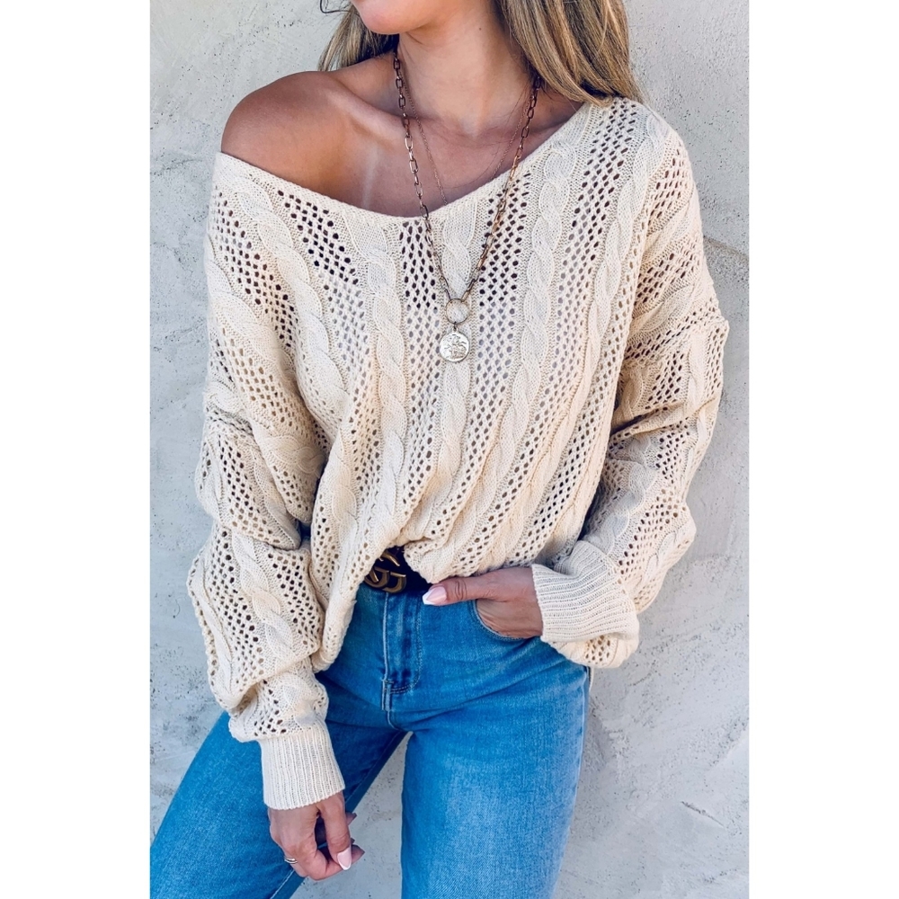 Amoli Back Lace-Up Detail Openwork Knit Top - Picture 2 of 4